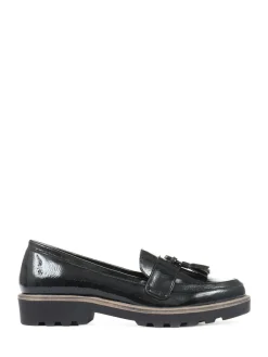 Pavers Black Patent Ladies Loafers^Women Flats