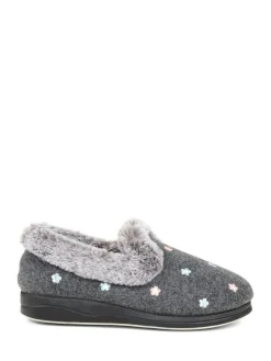Pavers Grey Floral Faux Fur Slippers^Women Slippers