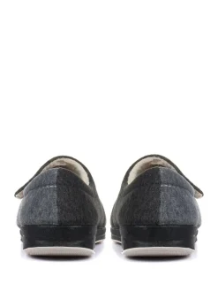 Hot Pavers Wide Fit Ladies Touch Fasten Full Slippers With Permalose Sole Grey