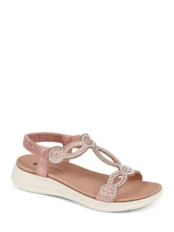 Pavers Grey Embellished Flatform Sandals^Women Flats