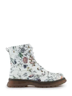 Clearance Pavers Lace Up Floral Boots White