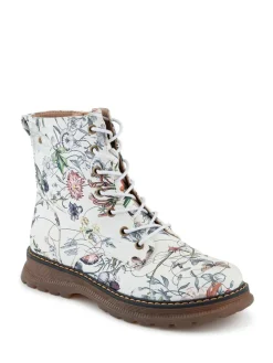 Clearance Pavers Lace Up Floral Boots White