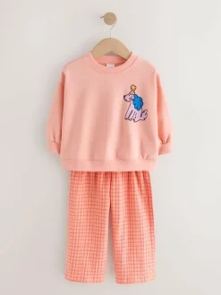 New Next Peach Pink Dog Sweatshirt & Wide Leg Trousers Set (3mths-7yrs)
