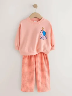 New Next Peach Pink Dog Sweatshirt & Wide Leg Trousers Set (3mths-7yrs)