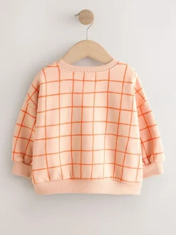 Next Peach Pink Grid Crew Neck Sweatshirt (3mths-7yrs)^ Sweatshirts & Hoodies|Nightwear