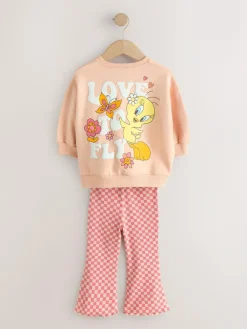 Online Next Peach Pink Tweety Sweatshirt & Flare Leggings Set (3mths-7yrs)