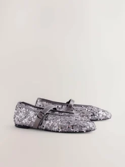 Next Pewter Sequin Forever Comfort® Embellished Sequin Mary Jane Shoes^Women Flats