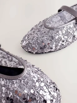 Next Pewter Sequin Forever Comfort® Embellished Sequin Mary Jane Shoes^Women Flats