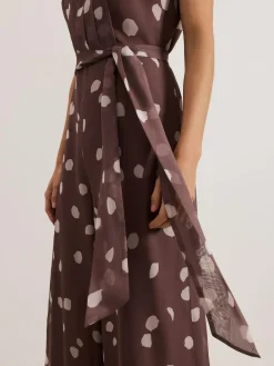 Hot Phase Eight Brown Maxine Spot Chiffon Jumpsuit