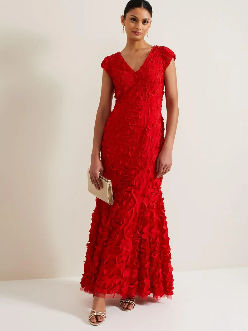 Online Phase Eight Red Charlene Ruffle Maxi Dress
