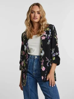 PIECES Black Floral Ruched Sleeve Blazer^Women Blazers|Suits & Tailoring