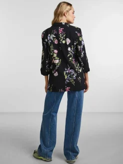 PIECES Black Floral Ruched Sleeve Blazer^Women Blazers|Suits & Tailoring
