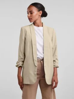 Clearance PIECES 3/4 Ruched Sleeve Blazer Cream