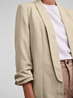 Clearance PIECES 3/4 Ruched Sleeve Blazer Cream