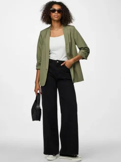 New PIECES Green Ruched Sleeve Blazer