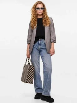 Hot PIECES Grey Ruched Sleeve Blazer