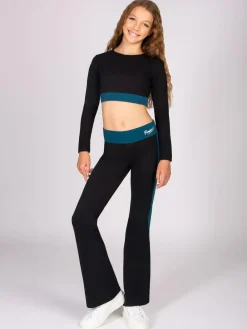 Discount Pineapple Black Contrast Panel Long Sleeve Jersey Crop Top