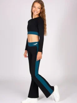 Discount Pineapple Black Contrast Panel Long Sleeve Jersey Crop Top