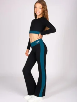 Discount Pineapple Black Contrast Panel Long Sleeve Jersey Crop Top