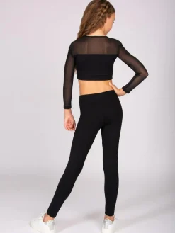 Pineapple Black Logo Mesh Panel Long Sleeve Crop Top^ Bras & Crop Tops