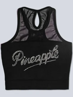 Pineapple Black Logo Mesh Panel Girls Crop Top^ Vests