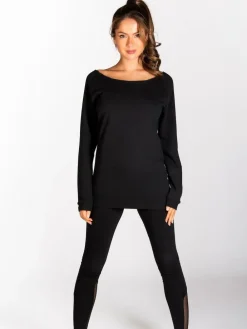 Hot Pineapple Womens Off Shoulder Longline Sweatshirt Black