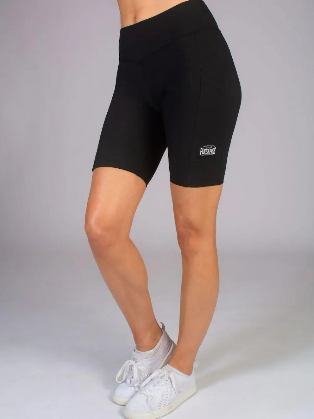 Clearance Pineapple Black Womens Rib Cycling Shorts with Pocket