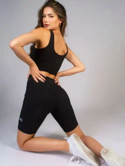 Clearance Pineapple Black Womens Rib Cycling Shorts with Pocket