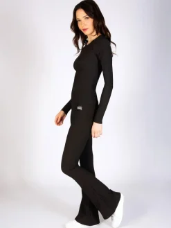 Pineapple Black Womens Rib Flared Leggings^Women Sportswear|Leggings & Sweatpants