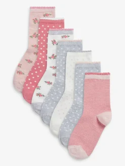 Next Pink 7 Pack Cotton Rich Pretty Ankle Socks^ Socks & Tights|Socks & Tights