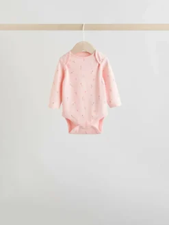 Online Next Pink 5 Pack Long Sleeve Baby Bodysuit