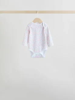 Online Next Pink 5 Pack Long Sleeve Baby Bodysuit