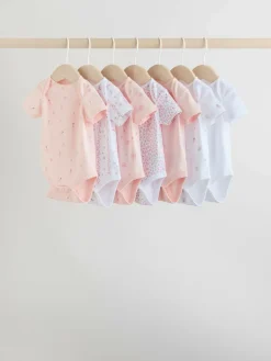 Online Next Pink 7 Pack Short Sleeve Baby Bodysuit