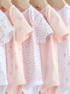 Online Next Pink 7 Pack Short Sleeve Baby Bodysuit