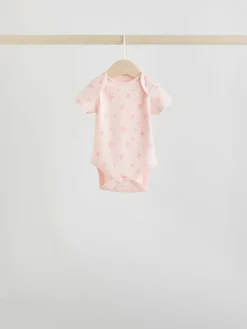 Online Next Pink 7 Pack Short Sleeve Baby Bodysuit