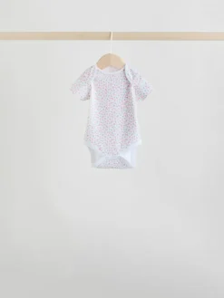 Online Next Pink 7 Pack Short Sleeve Baby Bodysuit