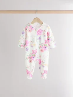 Hot Next Pink 3 Pack Two Way Zip Baby Sleepsuits (0mths-2yrs)
