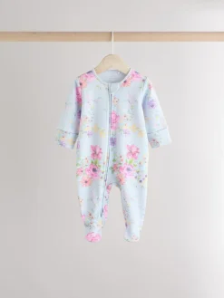 Hot Next Pink 3 Pack Two Way Zip Baby Sleepsuits (0mths-2yrs)