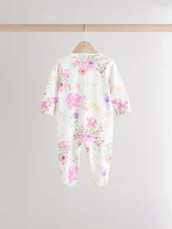 Hot Next Pink 3 Pack Two Way Zip Baby Sleepsuits (0mths-2yrs)