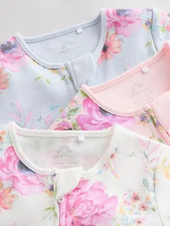 Hot Next Pink 3 Pack Two Way Zip Baby Sleepsuits (0mths-2yrs)