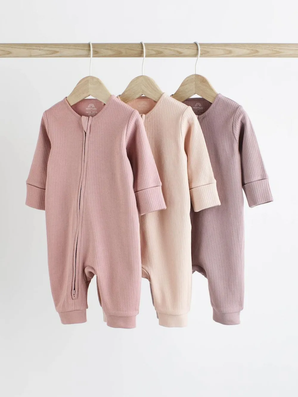 Sale Next Pink 3 Pack Two Way Zip Baby Sleepsuits (0mths-3yrs)