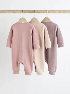 Sale Next Pink 3 Pack Two Way Zip Baby Sleepsuits (0mths-3yrs)
