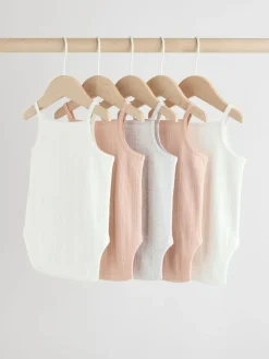 Online Next 5 Pack Vest Pointelle Baby Bodysuits Pink