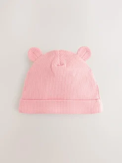 Outlet Next Pink 4 Piece Baby Beanies And Dibble Bibs Set (0-18mths)