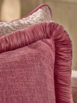 Next Pink 50 x 50cm Chunky Fringe Velvet Chenille Cushion