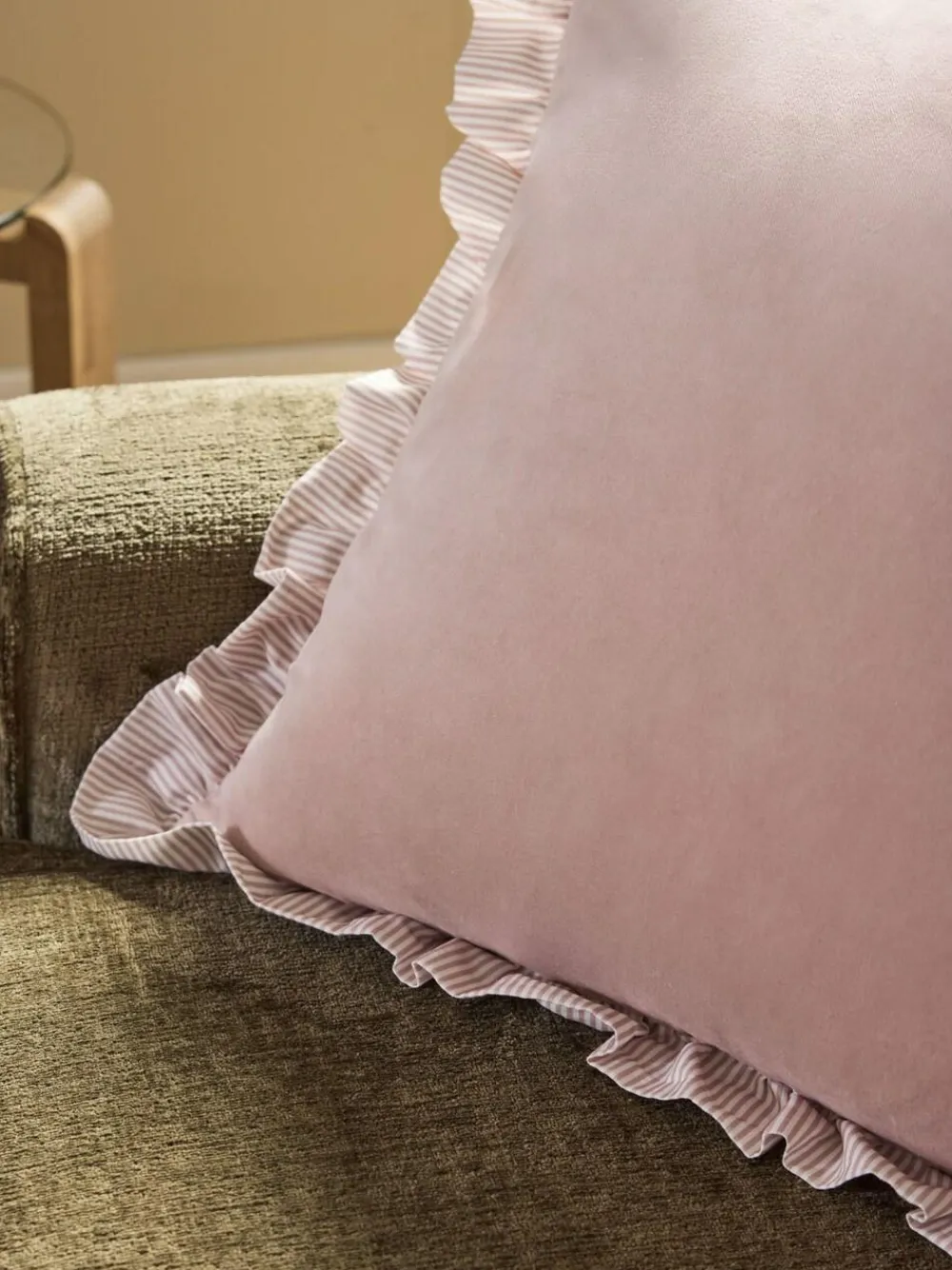 Discount Next 43 x 43cm Ruffle Trim Velvet Cushion Pink