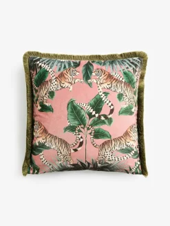 Next Pink 50 x 50cm Tiger Print Velvet Cushion^ Cushions & Throws