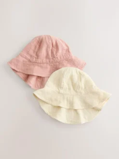 Next Pink and Beige Woven Baby Bucket Hats 2 Pack (0mths-2yrs)^ Hats