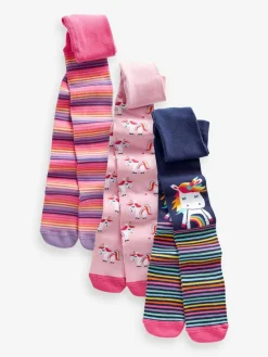 Next Pink and Navy 3 Pack Cotton Rich Unicorn Tights^ Baby Girls|Socks & Tights