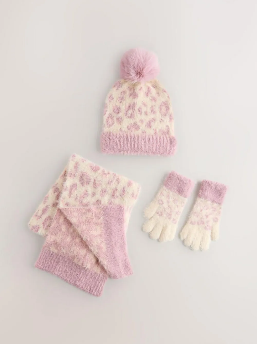 Sale Next Beanie Gloves And Scarf Set (3-16yrs) Pink Animal Print